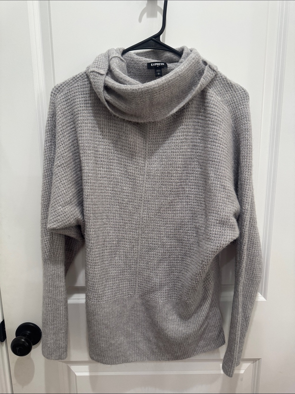 Express Gray Waffle Cowl Neck Sweater